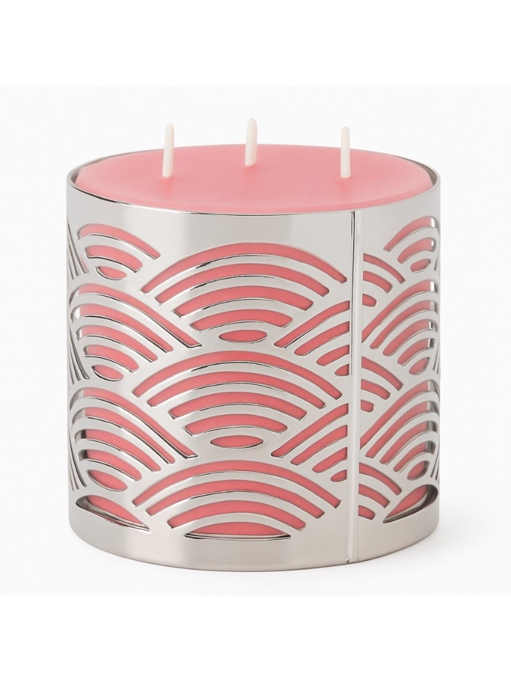 Avon Silver Art Deco Wave Cutout Candle Holder 3-Wick Jar Sleeve